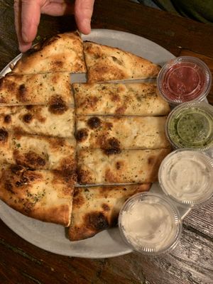 Garlic bread saucy sampler  at Pi Vegan Pizzeria in Seattle