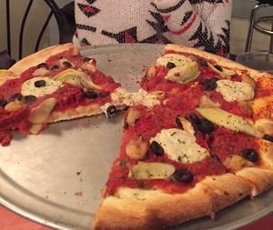 Veggie pizza with added "ricotta" at Pi Vegan Pizzeria in Seattle