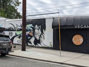 Outside mural at Pi Vegan Pizzeria in Seattle