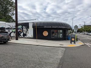 Street corner at Pi Vegan Pizzeria in Seattle