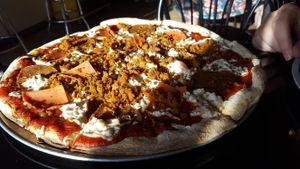 ex meat lovers pizza at Pi Vegan Pizzeria in Seattle