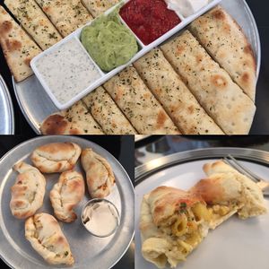 The Saucy Sampler and Calzone Poppers :) at Pi Vegan Pizzeria in Seattle