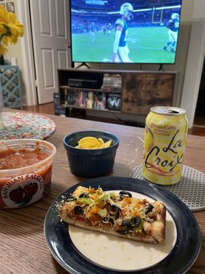 Bills slayed 💙🏈❤️ & my belly is so happy 🍕🥰🤌🤤  at Pi Vegan Pizzeria in Seattle