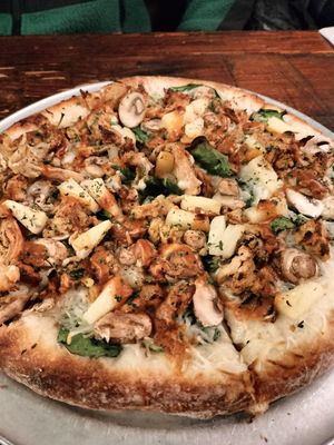 Thai "chicken" pizza at Pi Vegan Pizzeria in Seattle