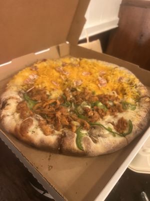 split pizza   at Pi Vegan Pizzeria in Seattle