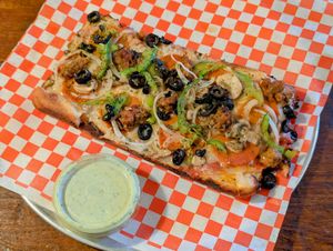 Supreme Personal Pizza with Ranch at Pi Vegan Pizzeria in Seattle