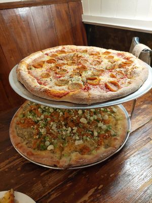 Large Pepperoni & Large Buffalo Chik'n at Pi Vegan Pizzeria in Seattle