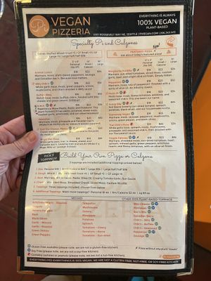 Menu 2  at Pi Vegan Pizzeria in Seattle