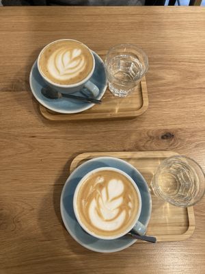 cappuccino with oat milk at Share Sweet and Espresso Bar in Prague