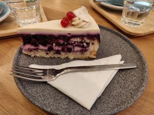 Blueberry cheese cake at Share Sweet and Espresso Bar in Prague
