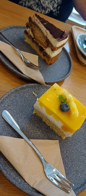 Tiramisu cake and pineapple cake. Tiramisu cake lacked the coffee taste, but good nonetheless. Pineapple cake was perfectly acidic and not too sweet. at Share Sweet and Espresso Bar in Prague