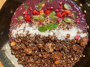 Smoothie bowl with granola   at Share Sweet and Espresso Bar in Prague