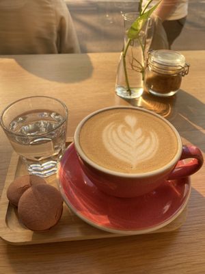 Latte with macaroons   at Share Sweet and Espresso Bar in Prague