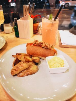 Chorizo Hot Dog at Share Sweet and Espresso Bar in Prague