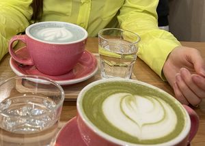 The blue one is the butterfly latte   at Share Sweet and Espresso Bar in Prague