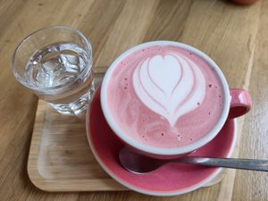 Beetroot latte at Share Sweet and Espresso Bar in Prague