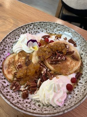 New pancakes! But the old ones were much more better 🥺 the dry fruits are not that tasty and they are over processed - also not that healthy as it was🥺   at Share Sweet and Espresso Bar in Prague