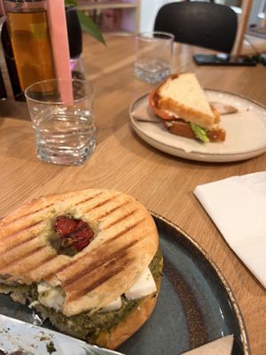 “goat” cheese bagel and ceasar sandwich  at Share Sweet and Espresso Bar in Prague