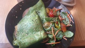Spinach crepe with cheese and ham at Share Sweet and Espresso Bar in Prague