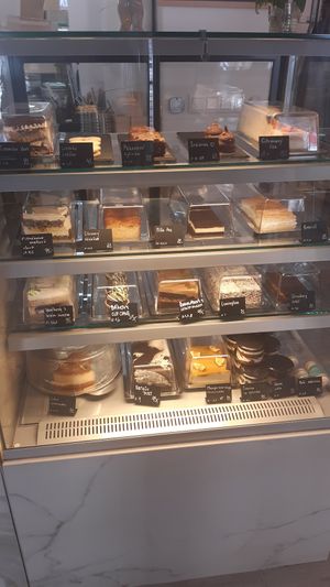 Cake selection at Share Sweet and Espresso Bar in Prague