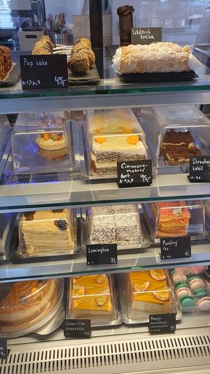 Cake selection at Share Sweet and Espresso Bar in Prague