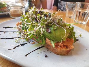 It was a nice atmosphere and the food was very delicious! I definitely recommend it! That is the Avocado Toast. at Share Sweet and Espresso Bar in Prague