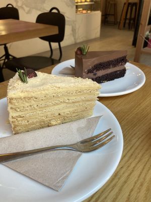 Rum cake and Chocolate forest fruit cake   at Share Sweet and Espresso Bar in Prague