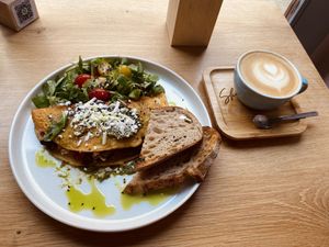 Cappucino and Omlette  at Share Sweet and Espresso Bar in Prague