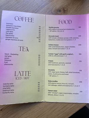 Menu coffee and food   at Share Sweet and Espresso Bar in Prague