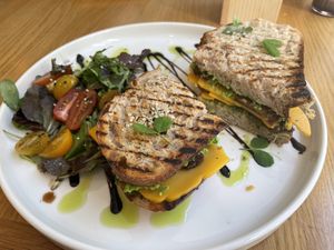 Seitan and cheese sandwich  at Share Sweet and Espresso Bar in Prague