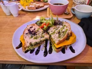 Tempeh and v cheese sandwich at Share Sweet and Espresso Bar in Prague