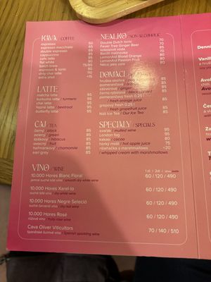 Drink menu  at Share Sweet and Espresso Bar in Prague