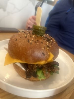 Homemade bun with shredded mushroom   at Share Sweet and Espresso Bar in Prague