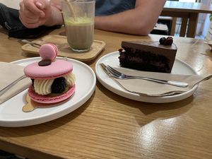 The macaron was heavenly!! The chocolate cake was nice:)  at Share Sweet and Espresso Bar in Prague