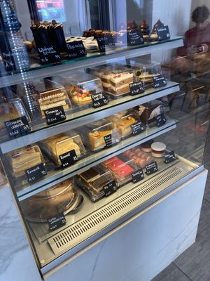 Display case with cakes, etc.  at Share Sweet and Espresso Bar in Prague