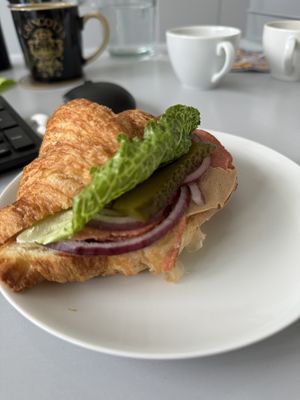 Savoury croissant with nomeat from Bezmasna  at Share Sweet and Espresso Bar in Prague