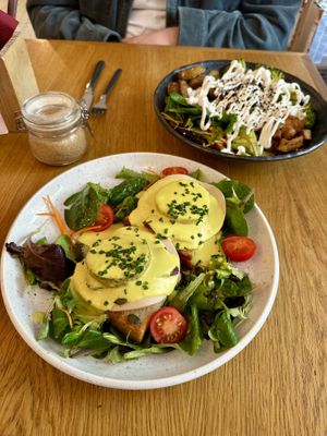 Eggs Benedict and Tofu Bowl  at Share Sweet and Espresso Bar in Prague