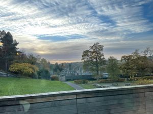 View from terrace at Ochiltree's Cafe in Melrose