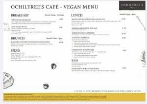 Vegan menu at Ochiltree's Cafe in Melrose