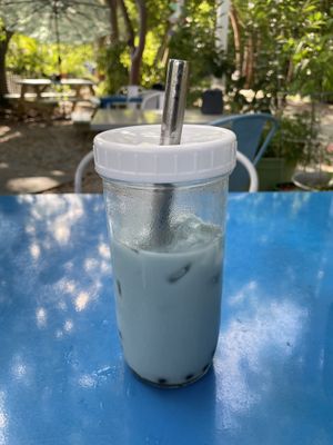 Blue coconut boba tea  at Seaside Eatery in Key Largo