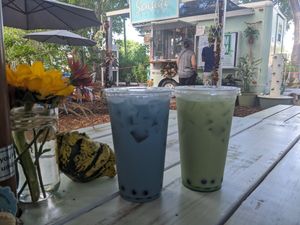 Blue coconut and honeydew Boba teas at Seaside Eatery in Key Largo