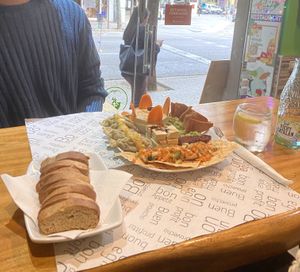 Mixed platter with extra bread  at Vegan Mount in Barcelona