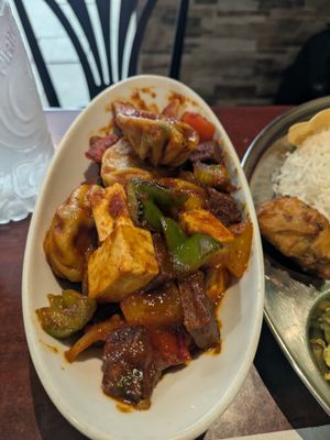 Chili tomato, tofu and seitan Momos (best dish) at Vegan Mount in Barcelona