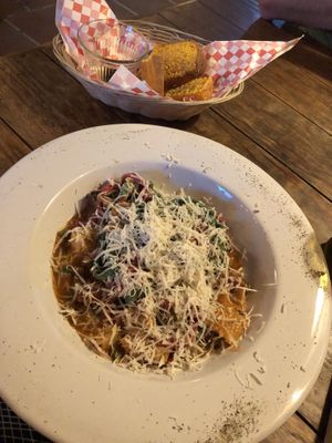 Vegan pasta with artichokes and capers   at Santas Iguanas in Sayulita