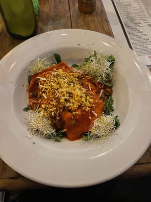 Vegan ravioli (super tasty)  at Santas Iguanas in Sayulita