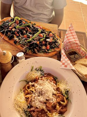Vegan pasta and pizza   at Santas Iguanas in Sayulita