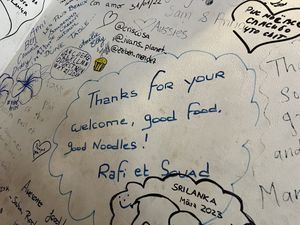 The wall   at Wijesiri Family Restaurant in Sigiriya