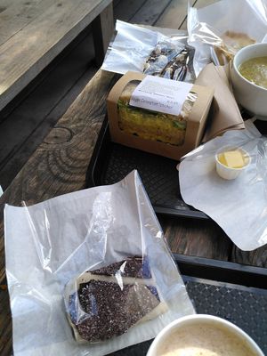vegan coronation chick'n sandwich. gf peppermint slice. at Pillars of Hercules Organic Farm Shop and Cafe in Falkland