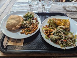Vegan pastry with salad at Pillars of Hercules Organic Farm Shop and Cafe in Falkland