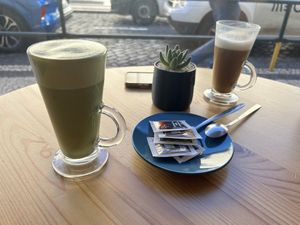 Matcha and Latte with plant-based drinks  at Brunch Club in Funchal